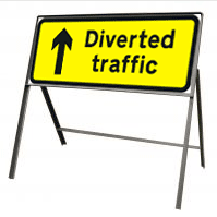 Diverted Traffic Ahead Arrow Stanchion Sign