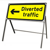 Diverted Traffic Left Arrow Stanchion Sign