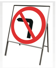 No Left Turn Square Plate Circular Sign Stanchion