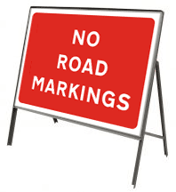 No Road Markings Stanchion Sign