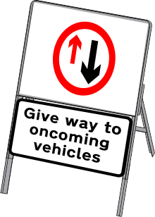 Priority To Oncoming Vehicles Square Plate Circular Sign Stanchion