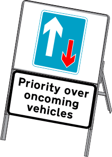 Priority over vehicles from the opposite direction Square Plate Circular Sign Stachion